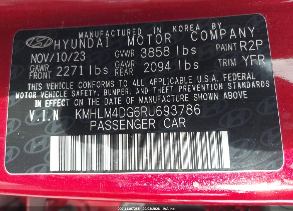 2024 HYUNDAI ELANTRA SEL VIN: KMHLM4DG6RU693786