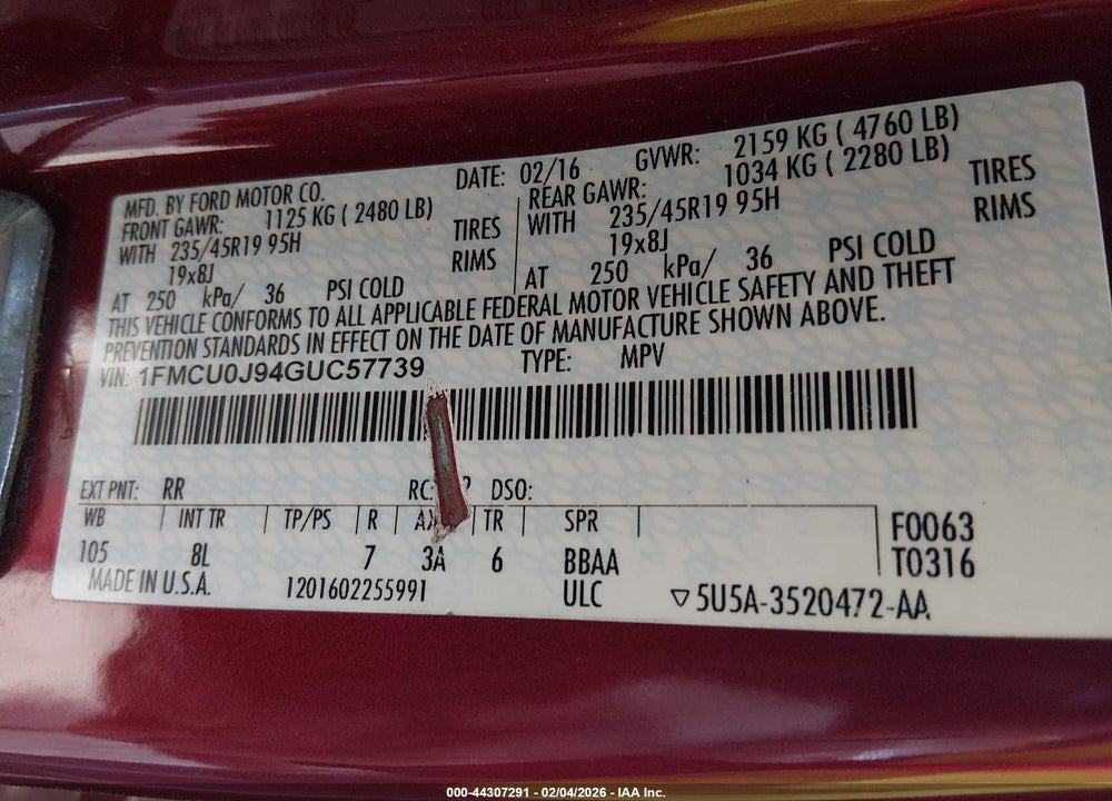 2016 FORD ESCAPE TITANIUM VIN: 1FMCU0J94GUC57739