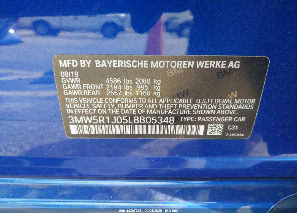 2020 BMW 330I VIN: 3MW5R1J05L8B05348