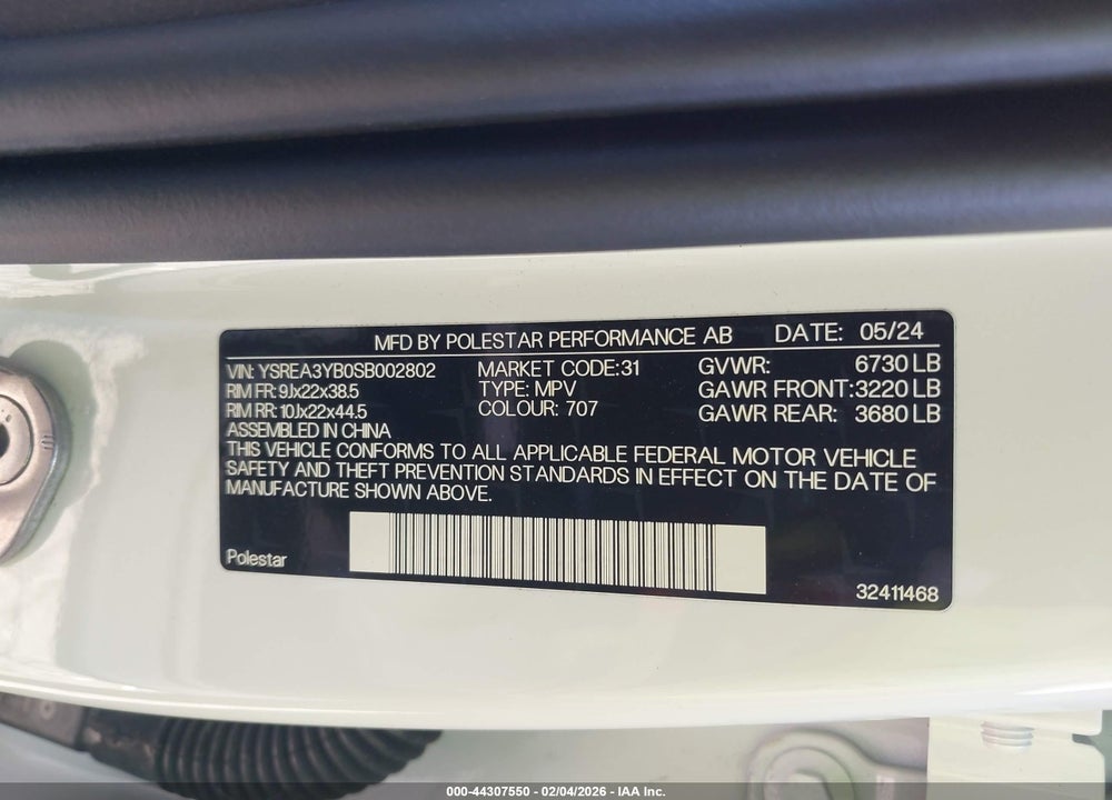 2025 POLESTAR 3 LONG RANGE DUAL MOTOR/LONG RANGE DUAL MOTOR LAUNCH EDITION VIN: YSREA3YB0SB002802