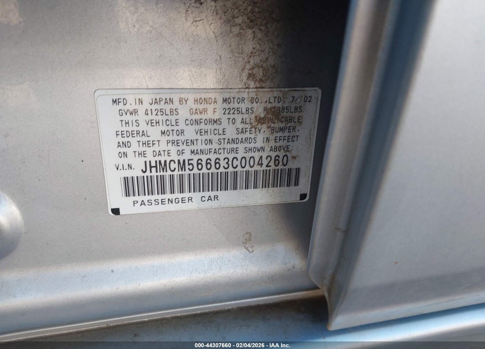 2003 HONDA ACCORD 2.4 EX VIN: JHMCM56663C004260