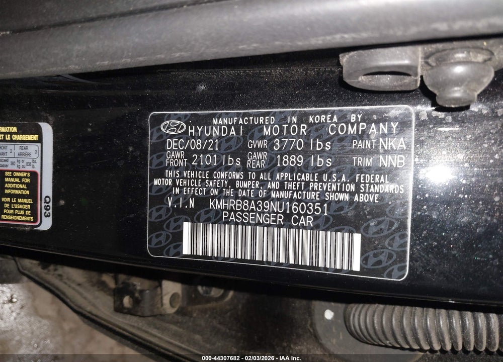 2022 HYUNDAI VENUE SE VIN: KMHRB8A39NU160351