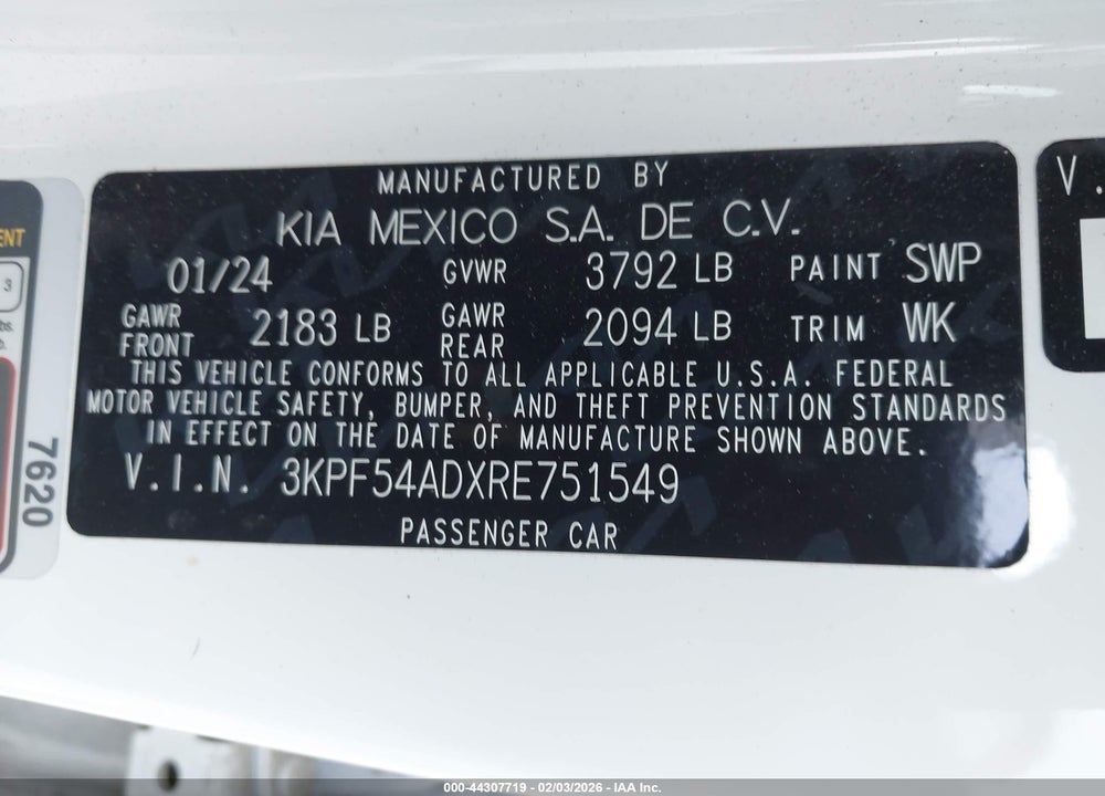 2024 KIA FORTE GT-LINE VIN: 3KPF54ADXRE751549