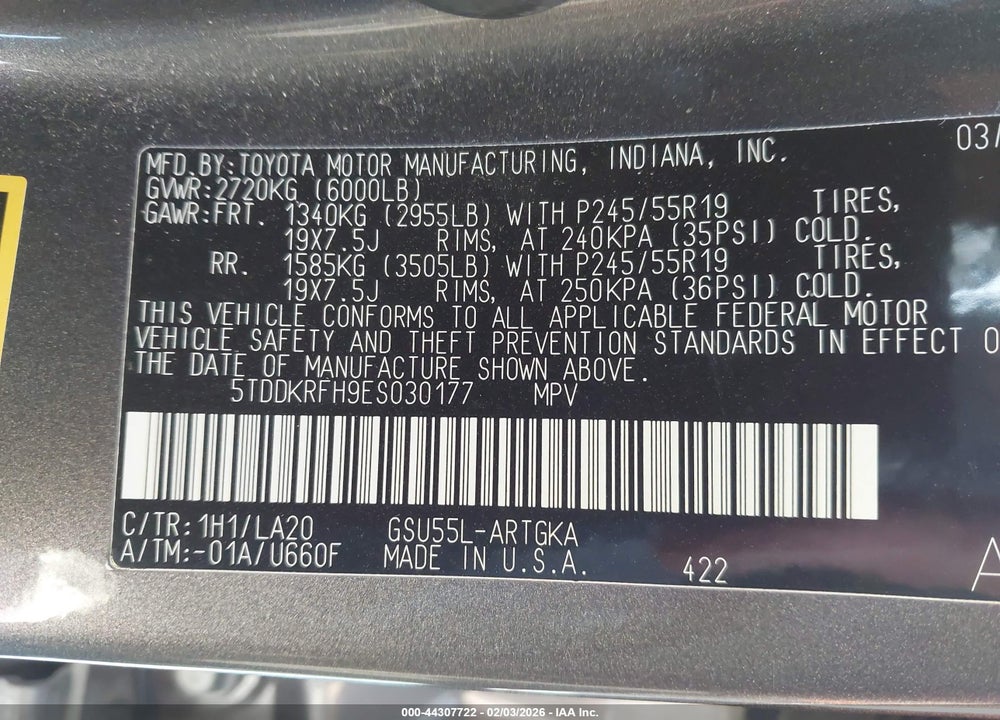 2014 TOYOTA HIGHLANDER LIMITED V6 VIN: 5TDDKRFH9ES030177