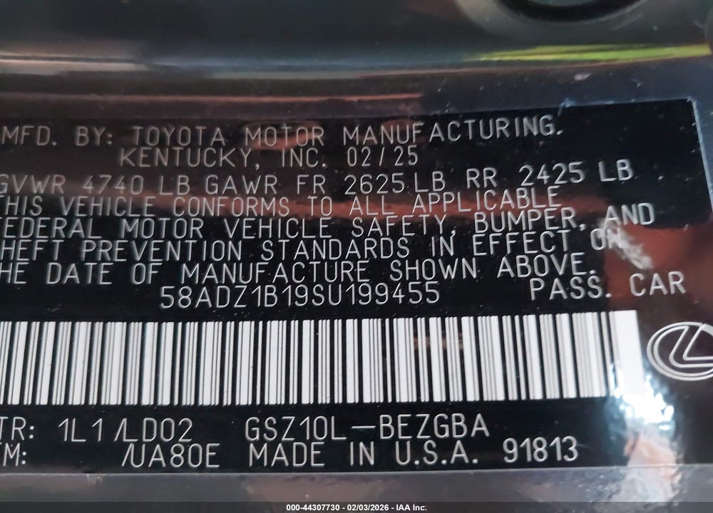 2025 LEXUS ES 350 VIN: 58ADZ1B19SU199455