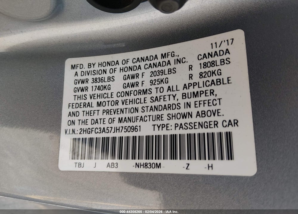 2018 HONDA CIVIC SI VIN: 2HGFC3A57JH750961