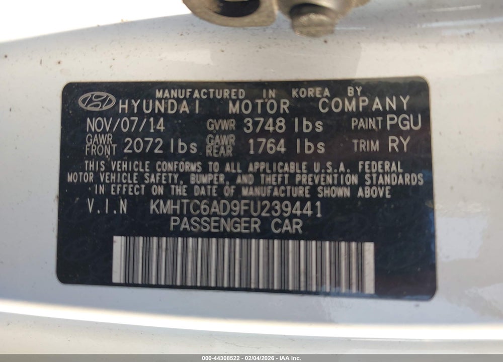 2015 HYUNDAI VELOSTER VIN: KMHTC6AD9FU239441