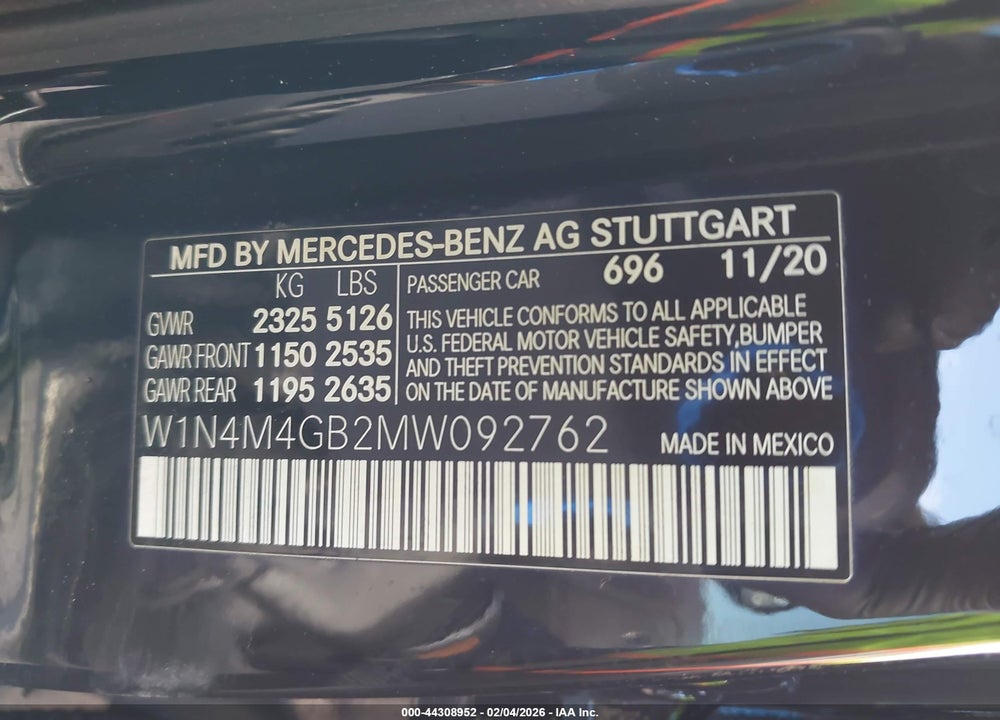 2021 MERCEDES-BENZ GLB 250 VIN: W1N4M4GB2MW092762