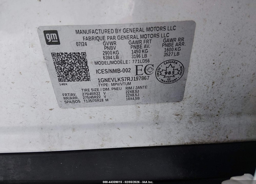 2024 CHEVROLET TRAVERSE RS VIN: 1GNEVLKS7RJ197867