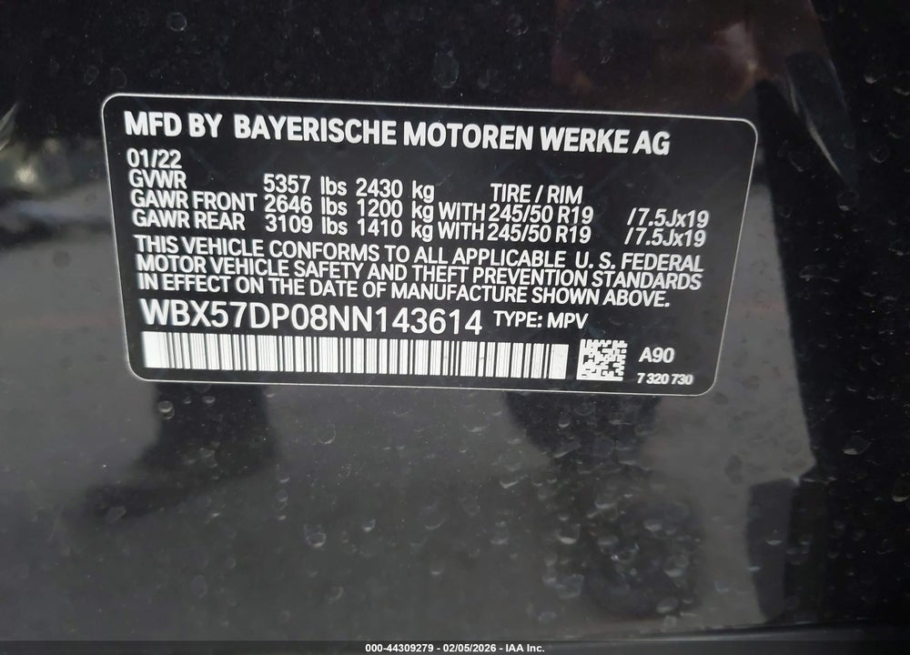 2022 BMW X3 XDRIVE30I VIN: WBX57DP08NN143614