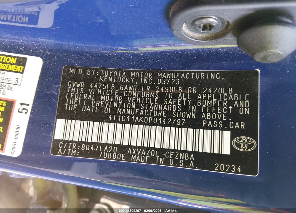 2023 TOYOTA CAMRY LE VIN: 4T1C11AK0PU142797