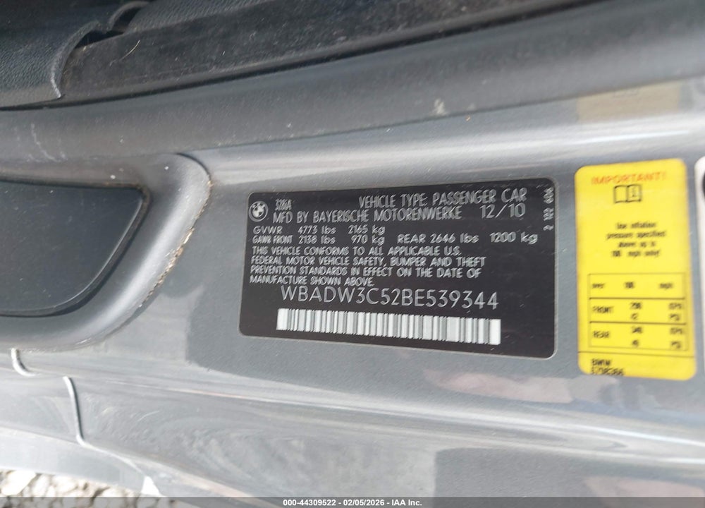 2011 BMW 328I VIN: WBADW3C52BE539344