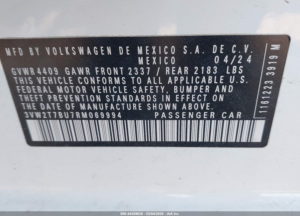 2024 VOLKSWAGEN JETTA GLI 2.0T AUTOBAHN VIN: 3VW2T7BU7RM069994