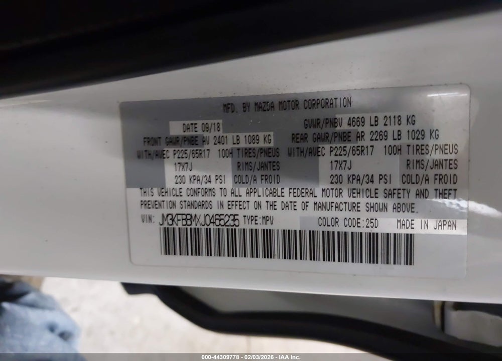 2018 MAZDA CX-5 SPORT VIN: JM3KFBBMXJ0465235