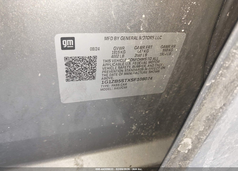 2025 CHEVROLET MALIBU FWD LS VIN: 1G1ZB5STXSF108074