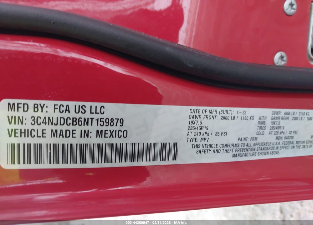 2022 JEEP COMPASS (RED) EDITION 4X4 VIN: 3C4NJDCB6NT159879