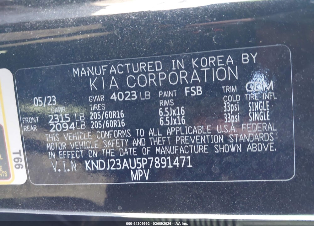2023 KIA SOUL LX VIN: KNDJ23AU5P7891471