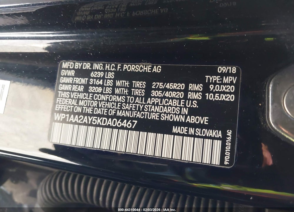2019 PORSCHE CAYENNE VIN: WP1AA2AY5KDA06467