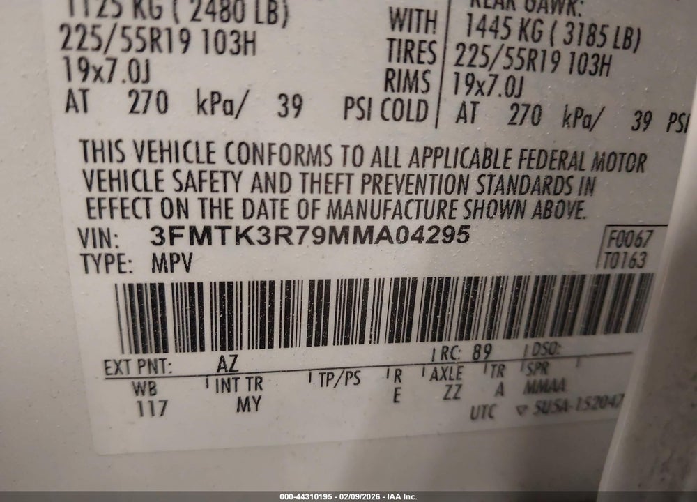 2021 FORD MUSTANG MACH-E PREMIUM VIN: 3FMTK3R79MMA04295