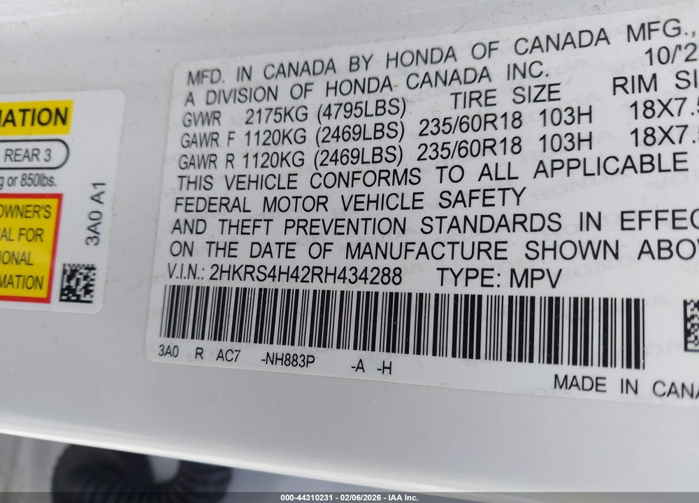 2024 HONDA CR-V EX AWD VIN: 2HKRS4H42RH434288