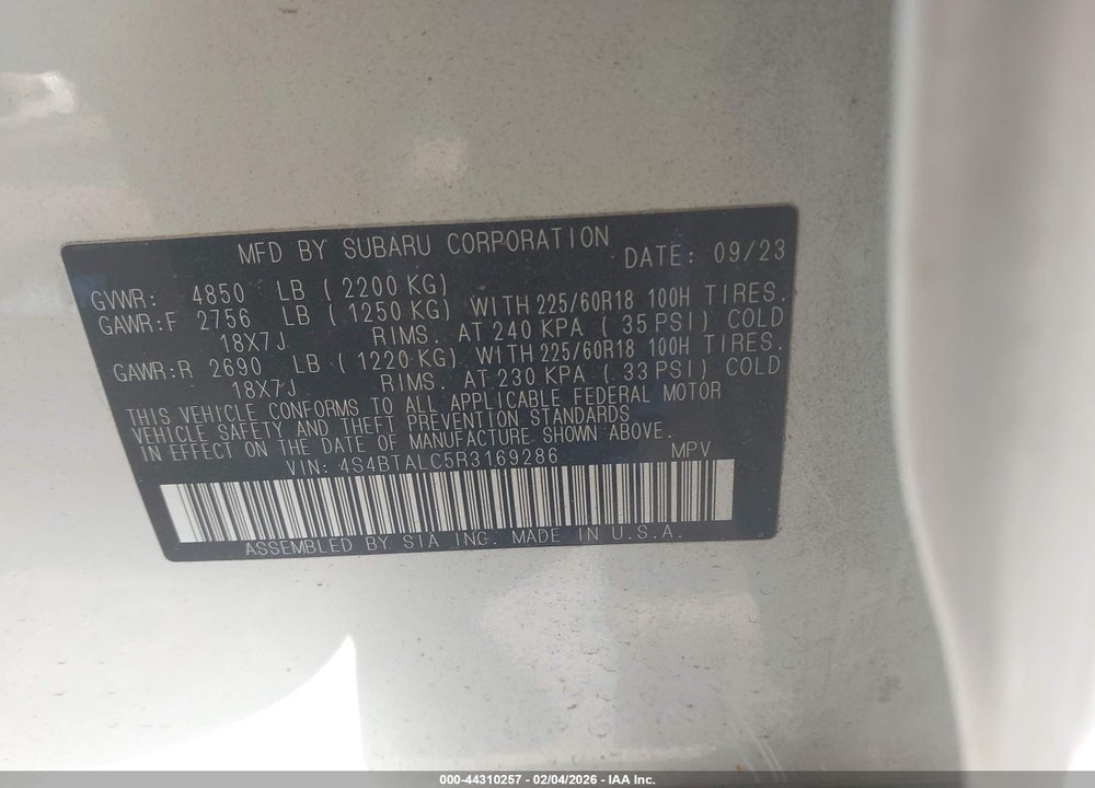 2024 SUBARU OUTBACK ONYX EDITION VIN: 4S4BTALC5R3169286