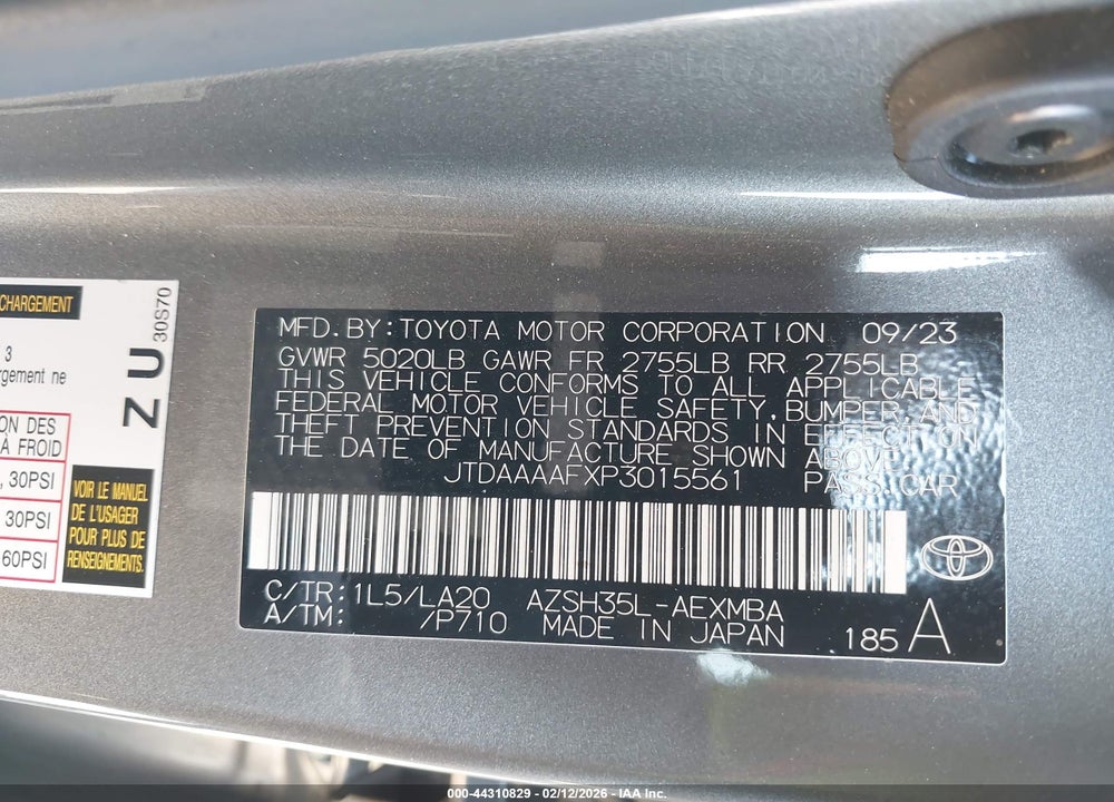 2023 TOYOTA CROWN LIMITED VIN: JTDAAAAFXP3015561