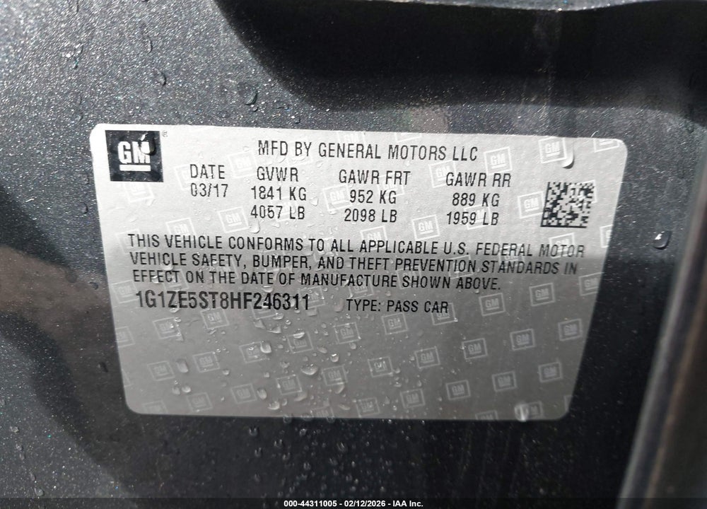 2017 CHEVROLET MALIBU 1LT VIN: 1G1ZE5ST8HF246311