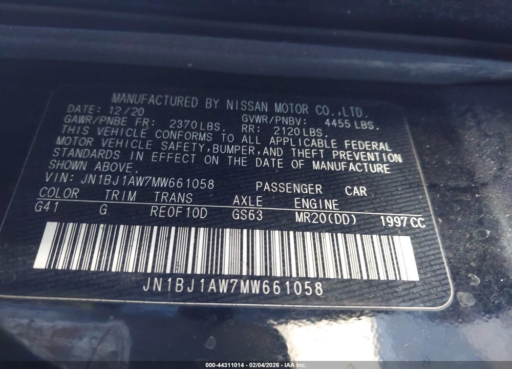 2021 NISSAN ROGUE SPORT S AWD XTRONIC CVT VIN: JN1BJ1AW7MW661058