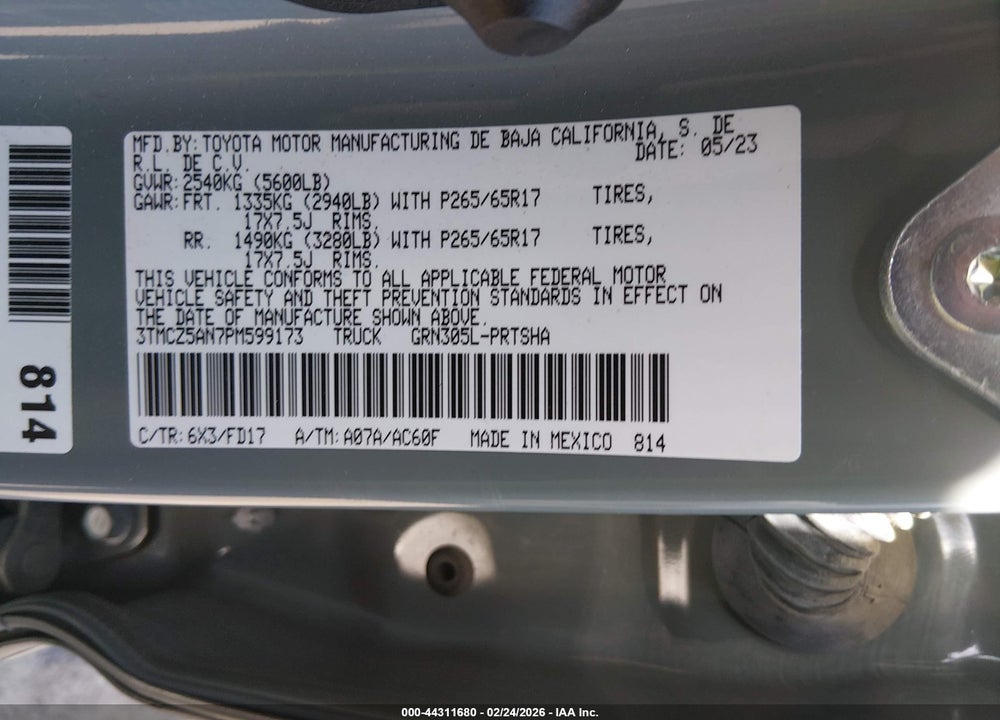 2023 TOYOTA TACOMA TRD SPORT VIN: 3TMCZ5AN7PM599173