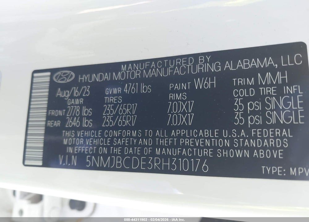 2024 HYUNDAI TUCSON SEL VIN: 5NMJBCDE3RH310176