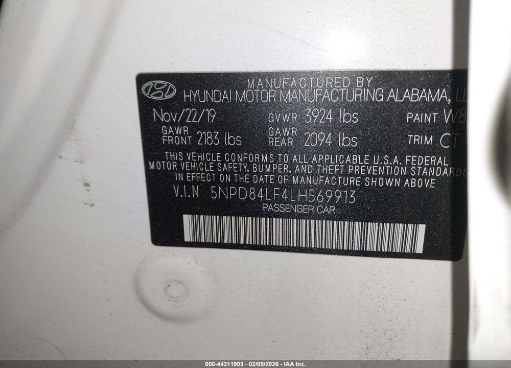 2020 HYUNDAI ELANTRA SEL VIN: 5NPD84LF4LH569913