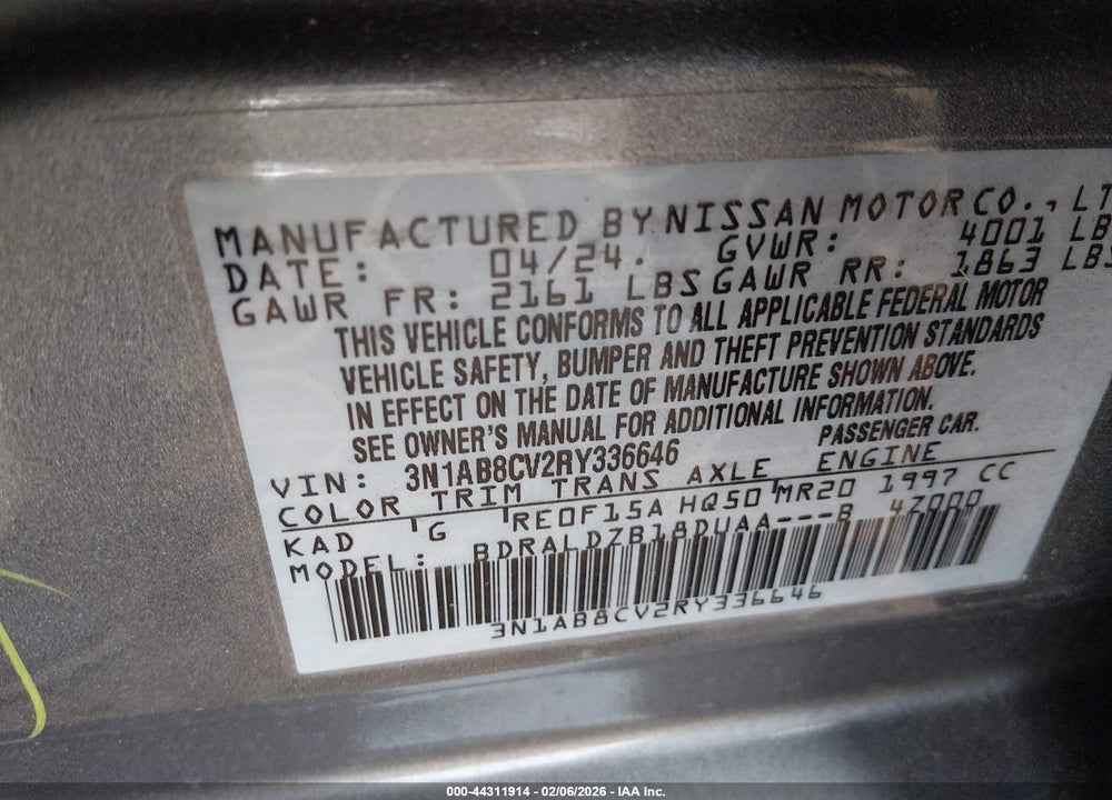 2024 NISSAN SENTRA SV XTRONIC CVT VIN: 3N1AB8CV2RY336646