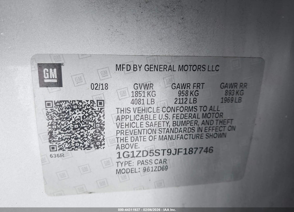2018 CHEVROLET MALIBU LT VIN: 1G1ZD5ST9JF187746