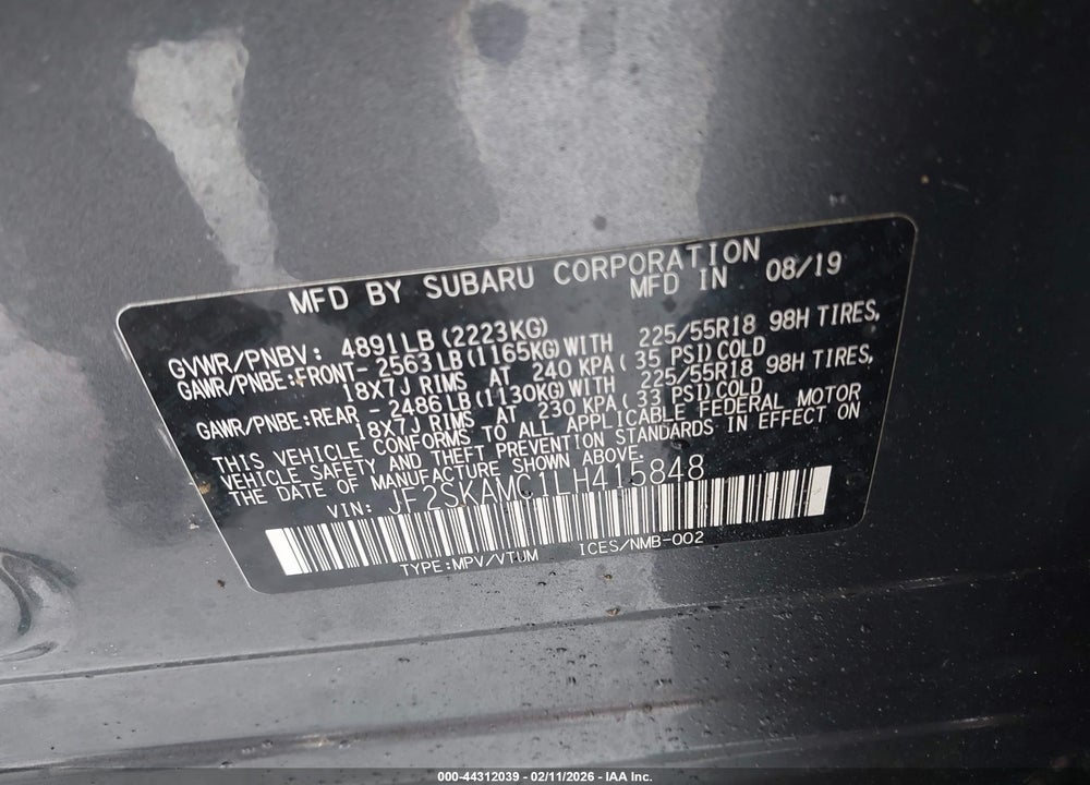 2020 SUBARU FORESTER SPORT VIN: JF2SKAMC1LH415848