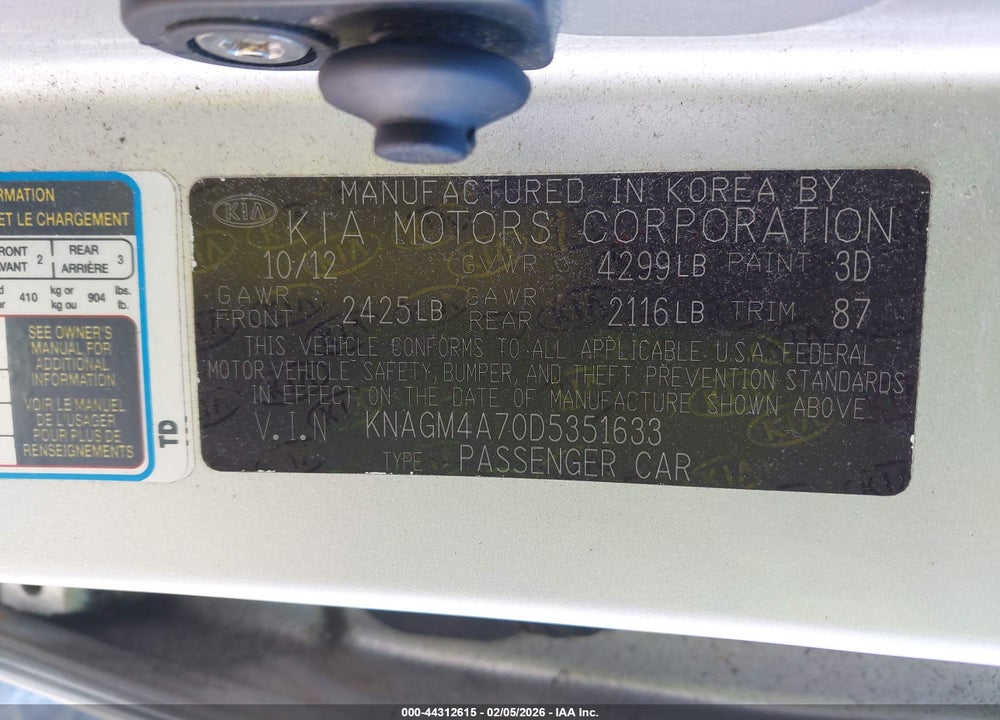 2013 KIA OPTIMA LX VIN: KNAGM4A70D5351633