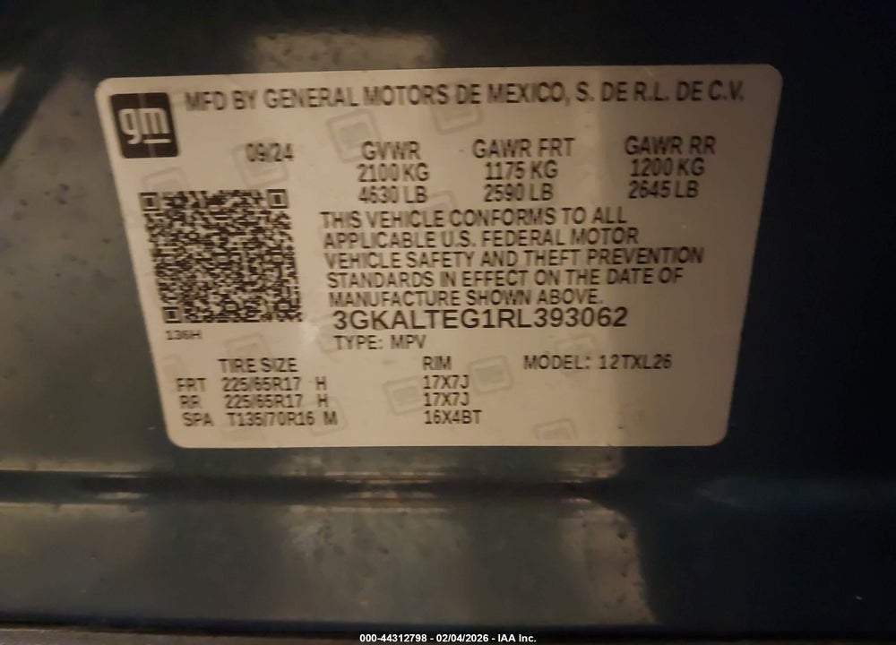 2024 GMC TERRAIN AWD SLE VIN: 3GKALTEG1RL393062
