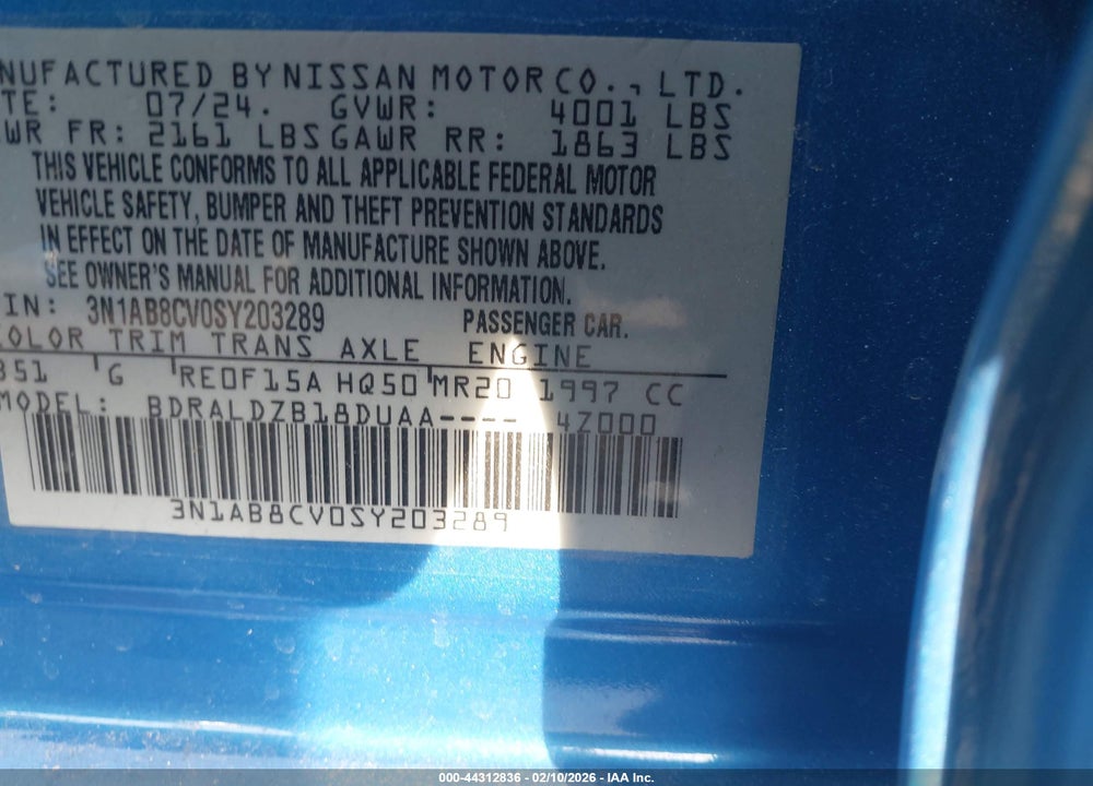 2025 NISSAN SENTRA SV VIN: 3N1AB8CV0SY203289
