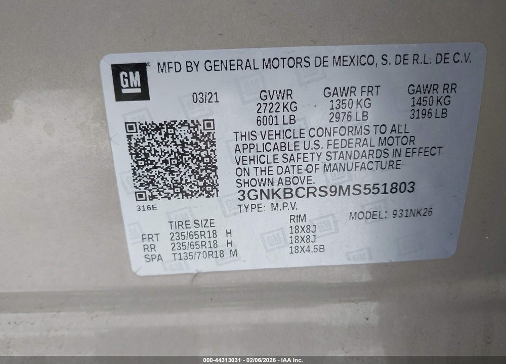 2021 CHEVROLET BLAZER FWD 2LT VIN: 3GNKBCRS9MS551803
