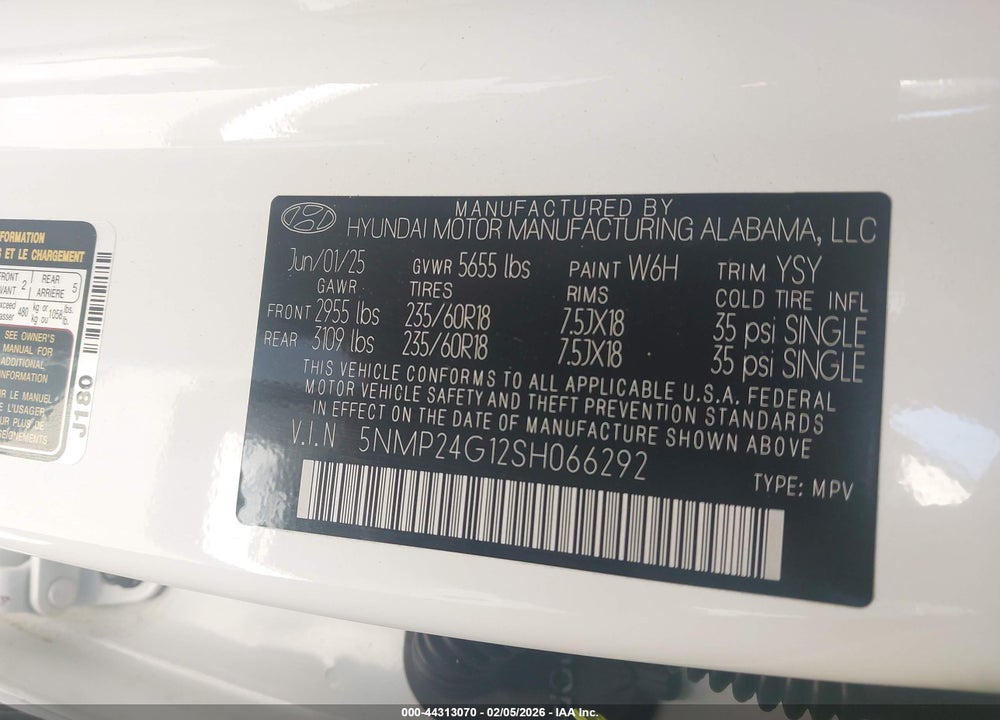 2025 HYUNDAI SANTA FE HYBRID SEL VIN: 5NMP24G12SH066292