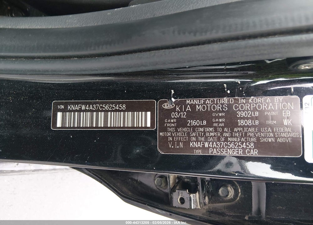 2012 KIA FORTE SX VIN: KNAFW4A37C5625458
