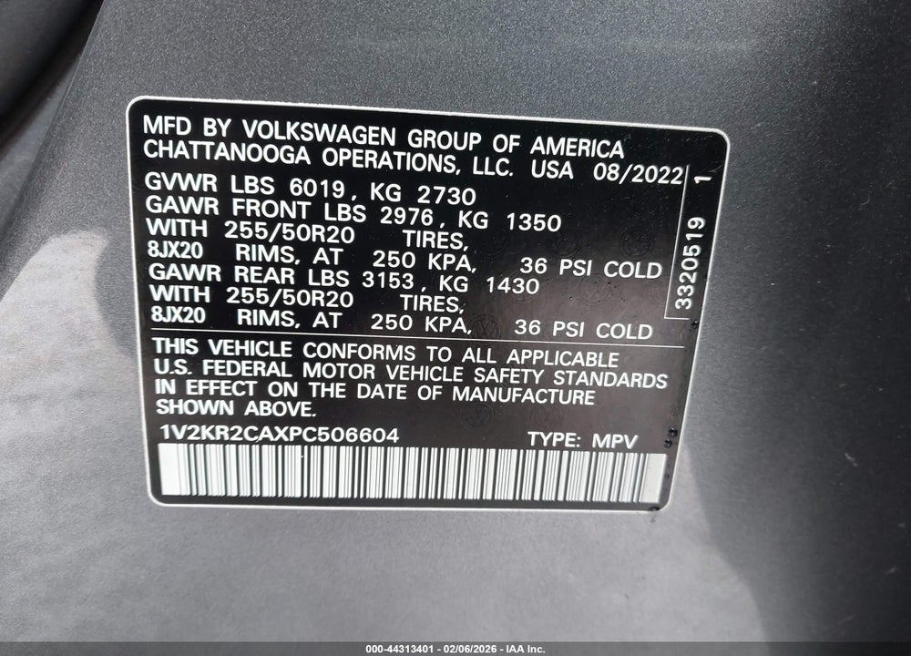 2023 VOLKSWAGEN ATLAS 3.6L V6 SE W/TECHNOLOGY VIN: 1V2KR2CAXPC506604