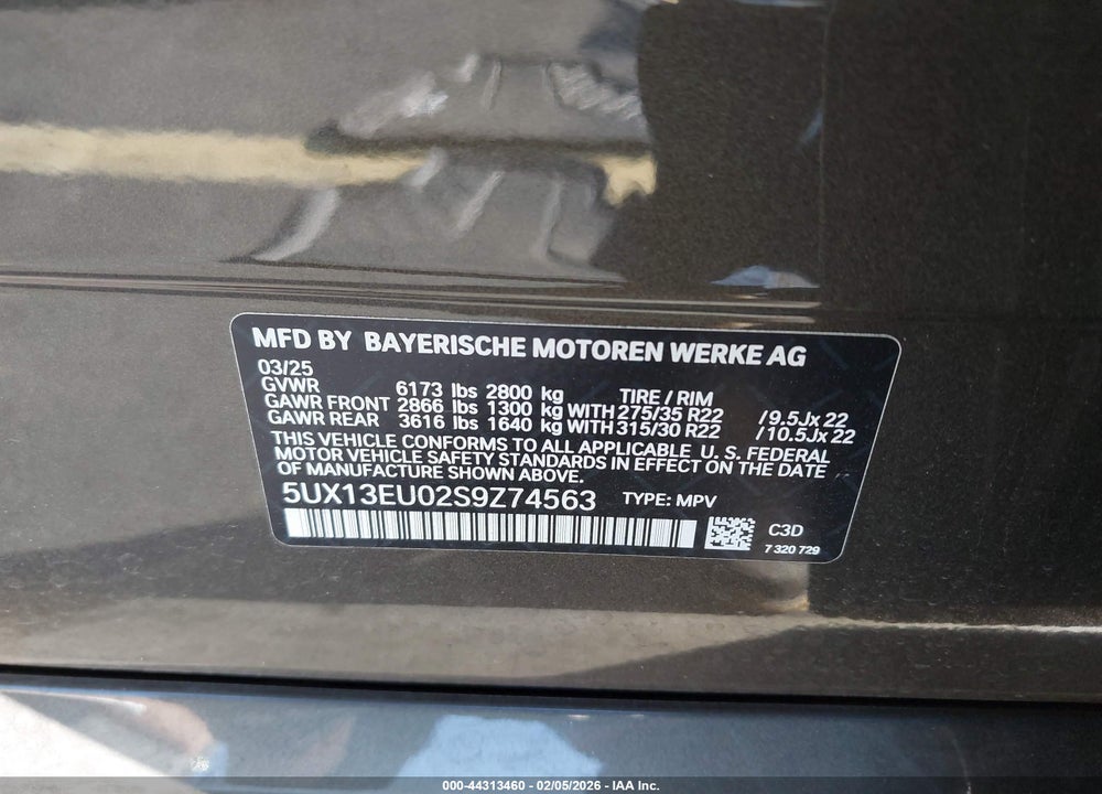 2025 BMW X5 SDRIVE40I VIN: 5UX13EU02S9Z74563