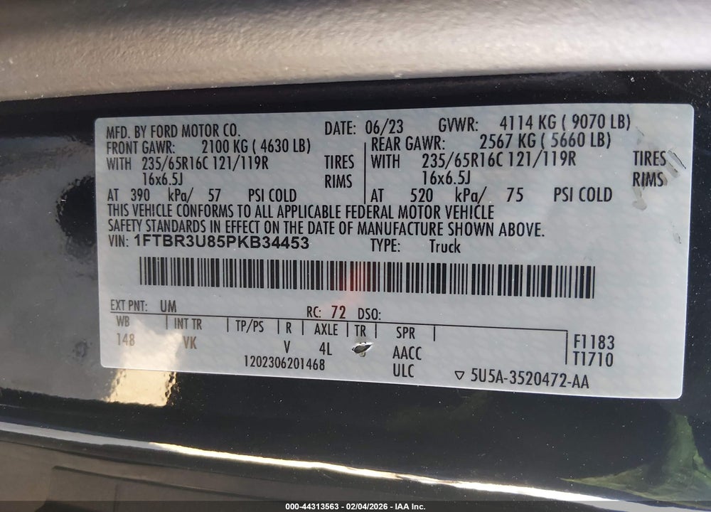 2023 FORD TRANSIT-250 CARGO VAN VIN: 1FTBR3U85PKB34453