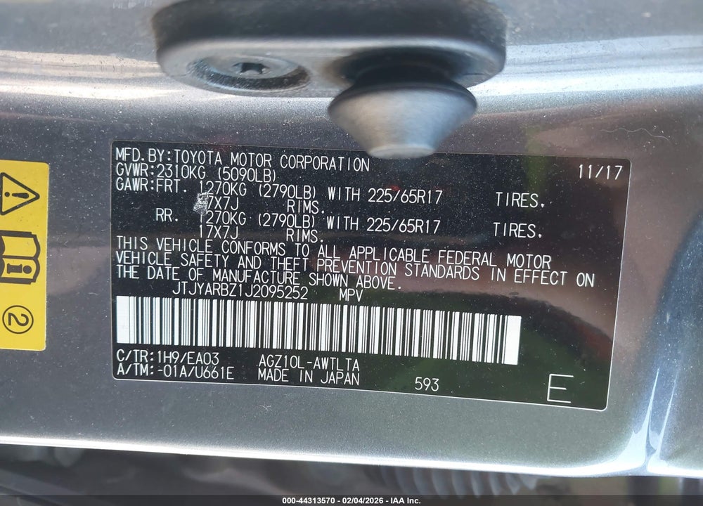 2018 LEXUS NX 300 VIN: JTJYARBZ1J2095252