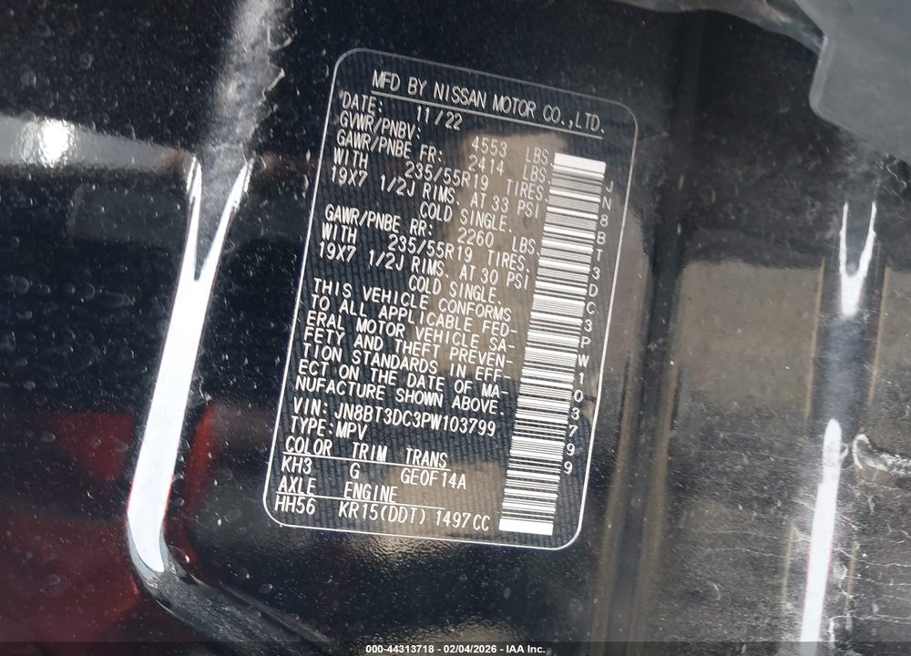 2023 NISSAN ROGUE PLATINUM FWD VIN: JN8BT3DC3PW103799