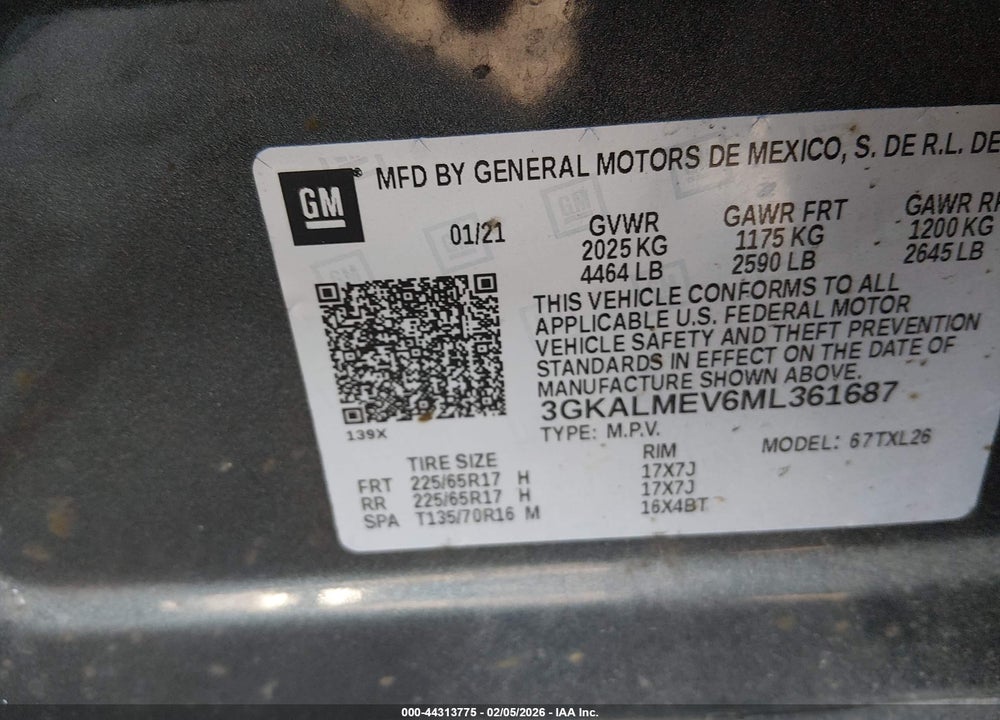 2021 GMC TERRAIN FWD SLE VIN: 3GKALMEV6ML361687