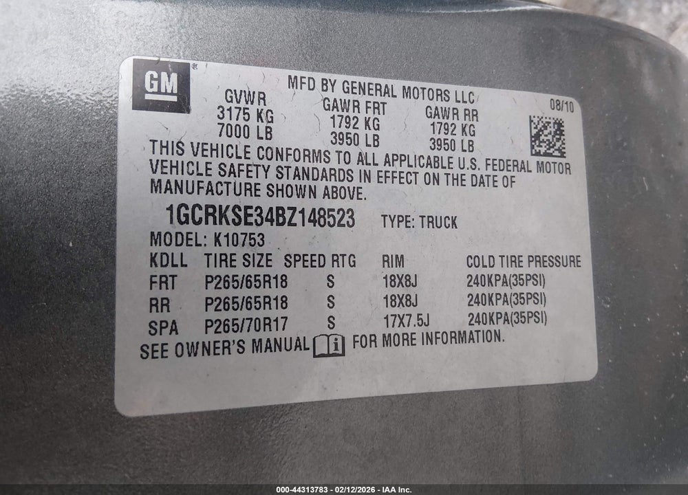 2011 CHEVROLET SILVERADO 1500 LT VIN: 1GCRKSE34BZ148523