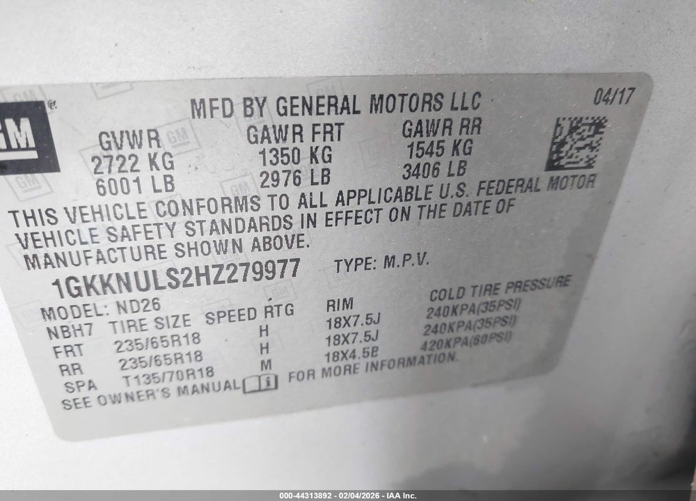 2017 GMC ACADIA SLT-1 VIN: 1GKKNULS2HZ279977