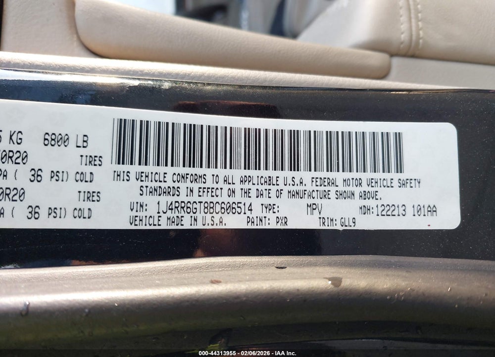 2011 JEEP GRAND CHEROKEE OVERLAND VIN: 1J4RR6GT8BC606514