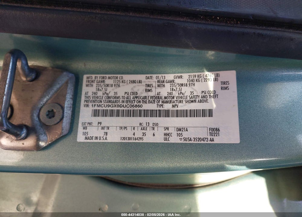 2013 FORD ESCAPE SE VIN: 1FMCU9GX0DUC06860